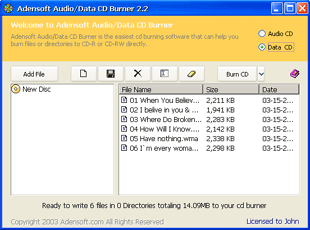 Audio Data CD Burner v2.97