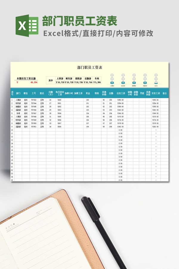 部门职员工资表模板 v2.6
