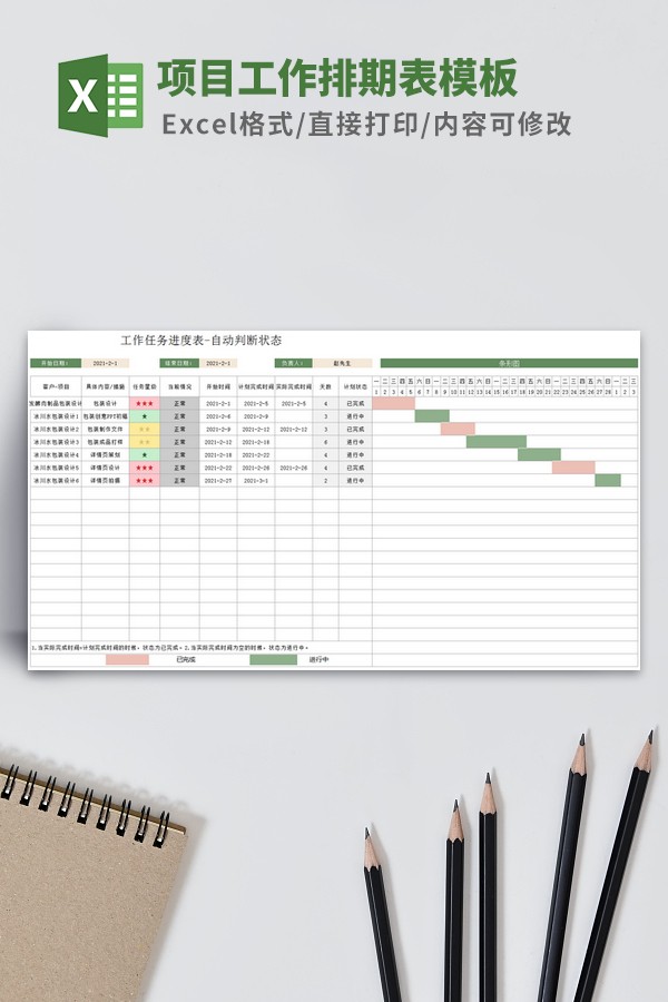 项目工作排期表模板 v1.67