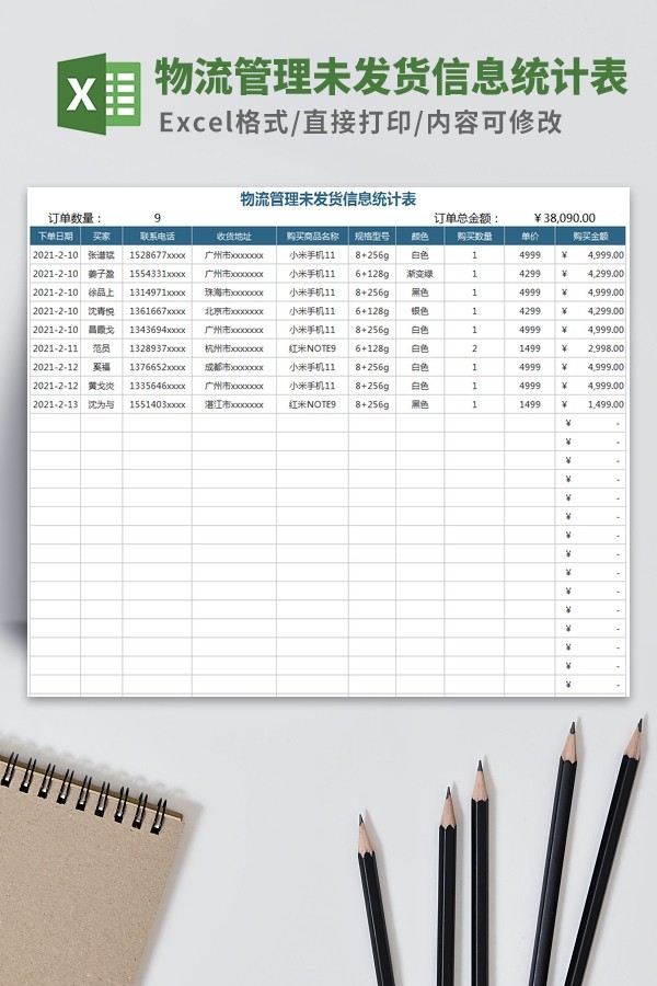 物流管理未发货信息统计表模板 v1.82