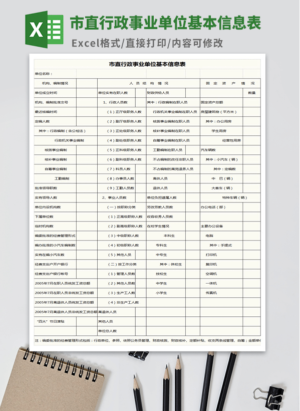 市直行政事业单位基本信息表模板 v2.20