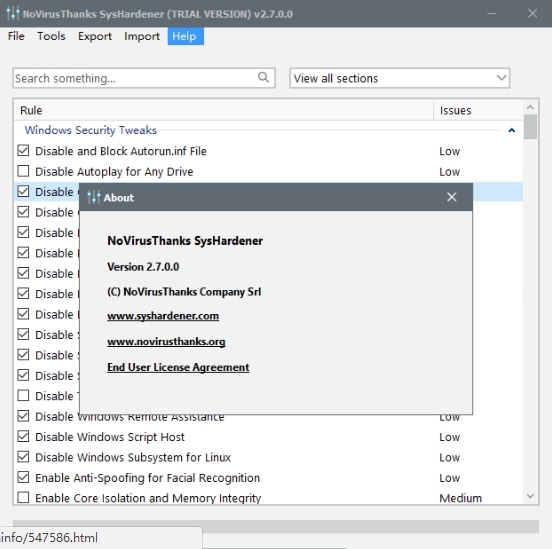 NoVirusThanksSysHardener v2.8
